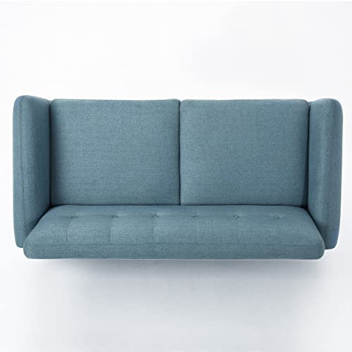 Christopher Knight Home Josephine Mid-Century Modern Petite Fabric Sofa, Blue / Natural Finish