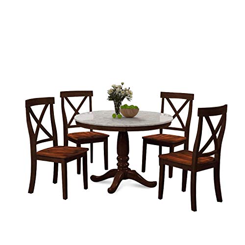 Zebery Harper Bright Designs 5 Piece Dining Set Rubber Wood/ 1 Table with Marble Top and 4 Chair/Kitchen Room Dining Room Furniture (Espresso)