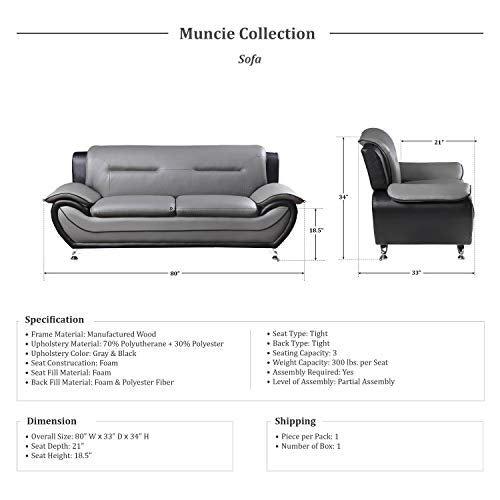 Lexicon Muncie 3-Piece Living Room Sofa Set, Gray/Black