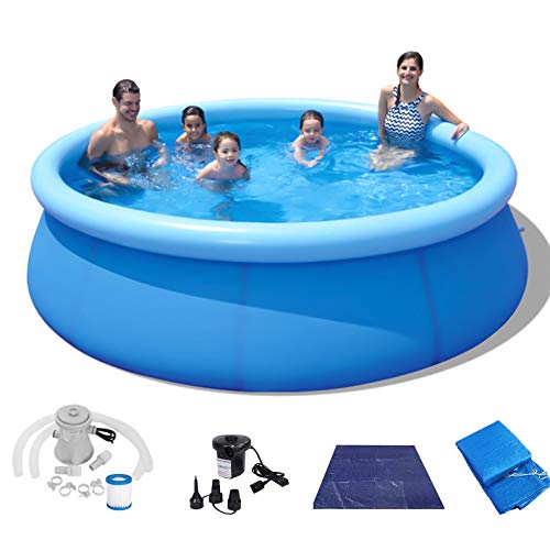 Evoio Inflatable Swimming Above Ground Pool for Backyard Easy Set Pool with Filter Pump, Air Pump, Top Cover and Ground Cloth (12 ft x 36 inch with Cover)