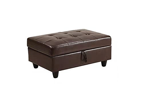 UNIROI Modern Soft Sectional, L-Shaped Faux Leather Couch with Chaise Lounge and Storage Ottoman Sofa for Living Room Furniture Set, Pu Brown Left