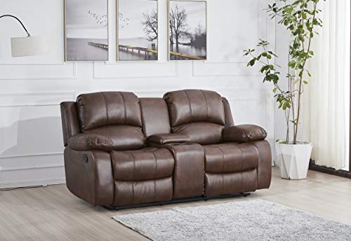 Betsy Furniture Bonded Leather Reclining Loveseat in Multiple Colors, 8018 (Brown, Loveseat)