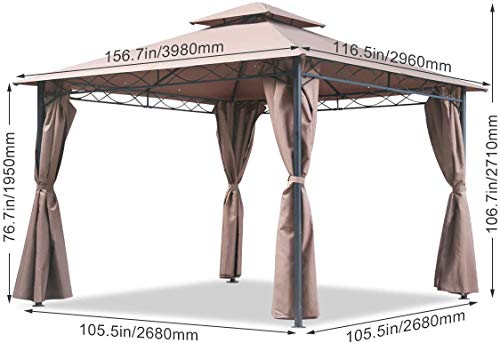Gazebo Canopy Tent 10' X 13' BBQ Outdoor Gazebo for Patio Grill Gazebo Large Garden Top Gazebo with Sidewall Party Tent UV Block Sun Shade Tent（Brown）