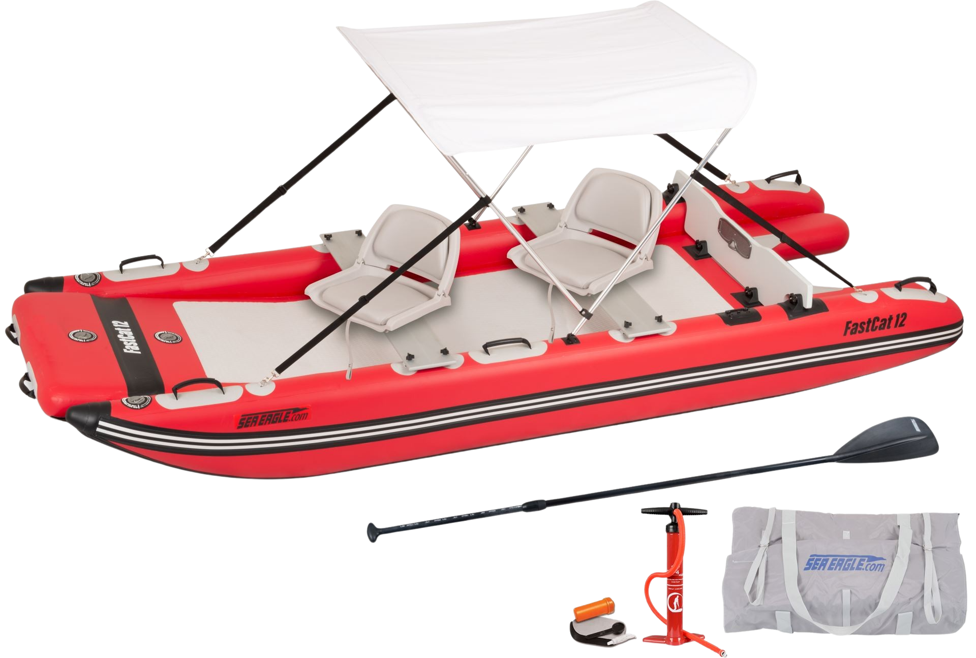 Sea Eagle FASTCAT12K_SWC Catamaran Inflatable Boat Swivel Seat Canopy Package New