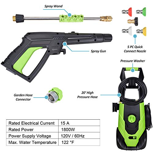 PowRyte Elite Power Washer,Electric Pressure Washer with 5 Universal Spray Nozzles and Detergent Tank,Pressure Cleaner - 4200PSI 3.2GPM(Green)