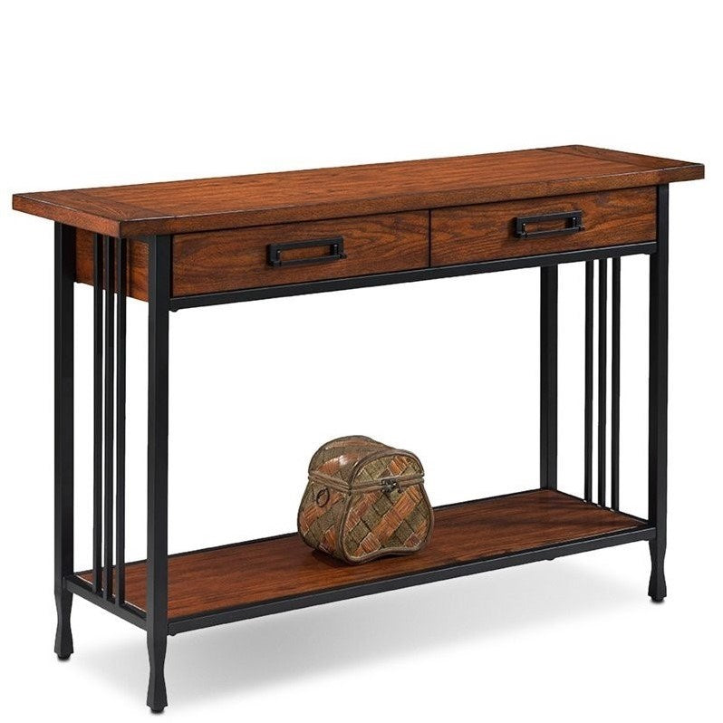Leick Ironcraft Console Table in Burnished Oak