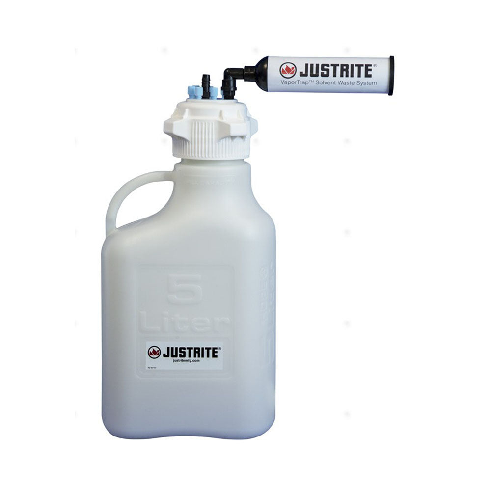 Justrite VaporTrap™ Carboy with Filter Kit, 5L HDPE, 83mm Cap, 6 Ports 1/8