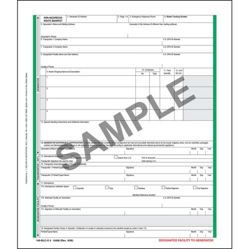 JJ Keller 6 Ply Non-Hazardous Waste Manifest Pin-Feed Format (Pack of 500)