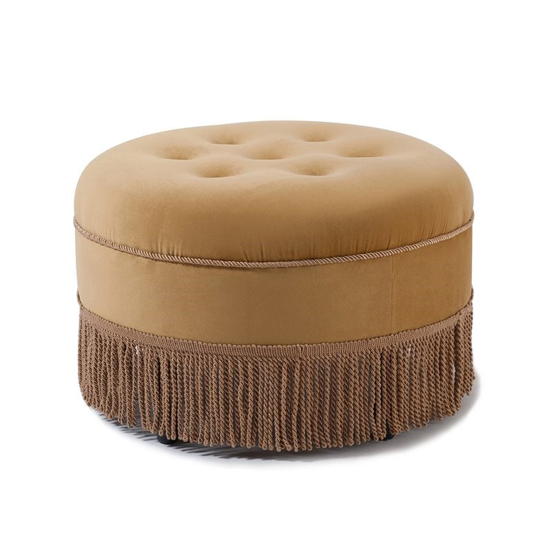 Yolanda Tufted Decorative Round Ottoman Gold Velvet