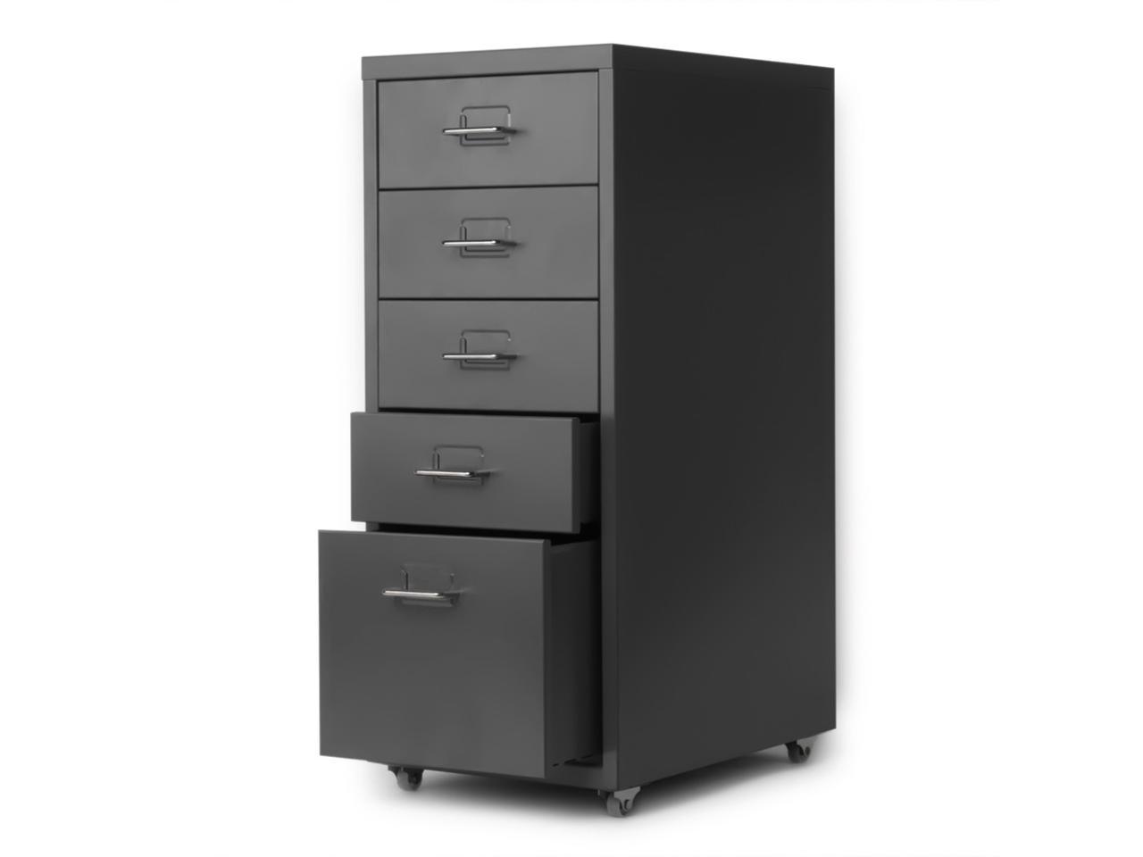 iKayaa Metal Drawer Filing Cabinet Detachable Mobile Steel File Cabinets w/ 5 Drawers 4 Casters