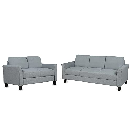 P PURLOVE Upholstered Linen Fabric Living Room Sofa Set, Loveseat Sofa and 3-seat Sofa (Loveseat+3 Seat, Gray)