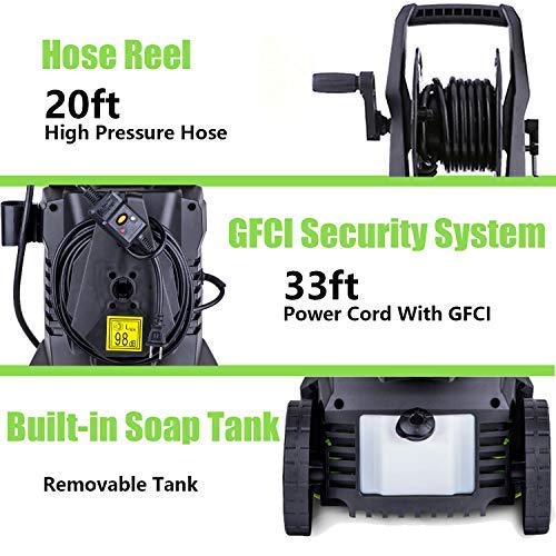 Homdox Electric Pressure Washer Power Washer, 2950 PSI 1.75 GPM Electric Power Washer, 1800W High Pressure Washer Machine Cleaner with 5 Nozzles and 20ft Pressure Washer Hose (Green)