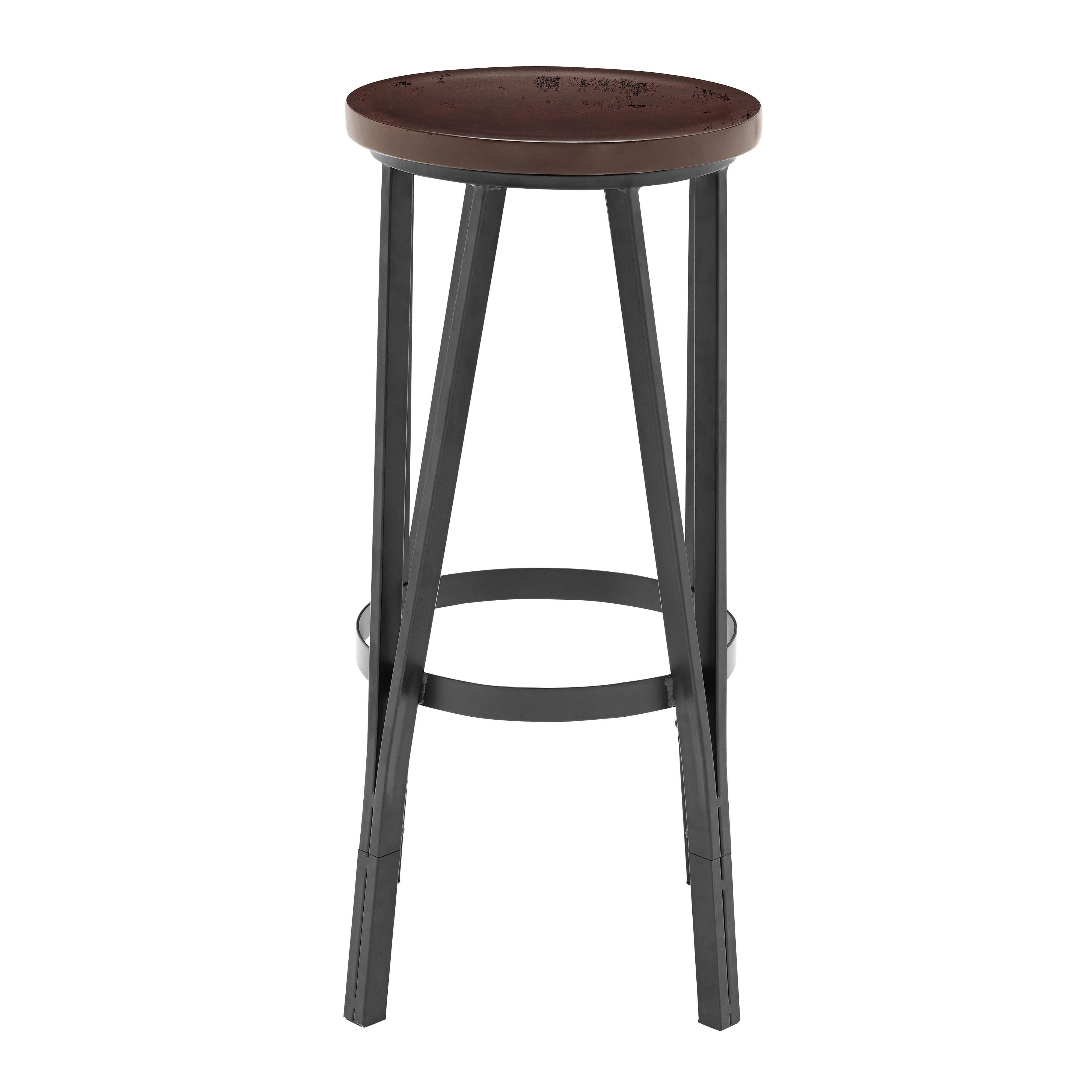 18 in. Adjustable Brown Wood Metal Barstool