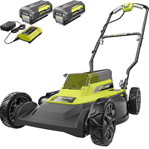 RYOBI RY401100-2B 18 in. 40-Volt 2-in-1 Lithium-Ion Cordless Battery Walk Behind Push Mower with Two 4.0 Ah Batteries and Charger Included