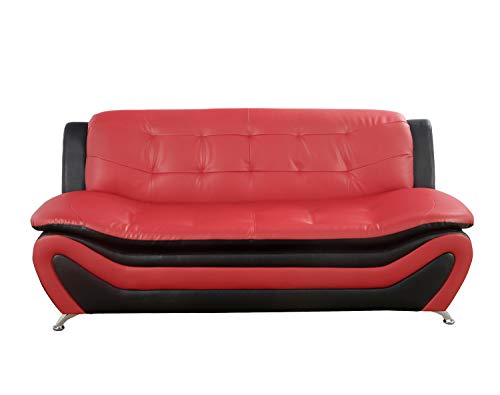 Lifestyle Furniture 3 Pieces Modern Sofa Set with Sofa and Loveseat and Chair, Black + Red, Faux Leather