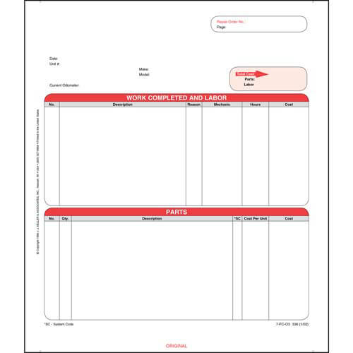 JJ Keller Garage Repair Orders (Pack of 500)