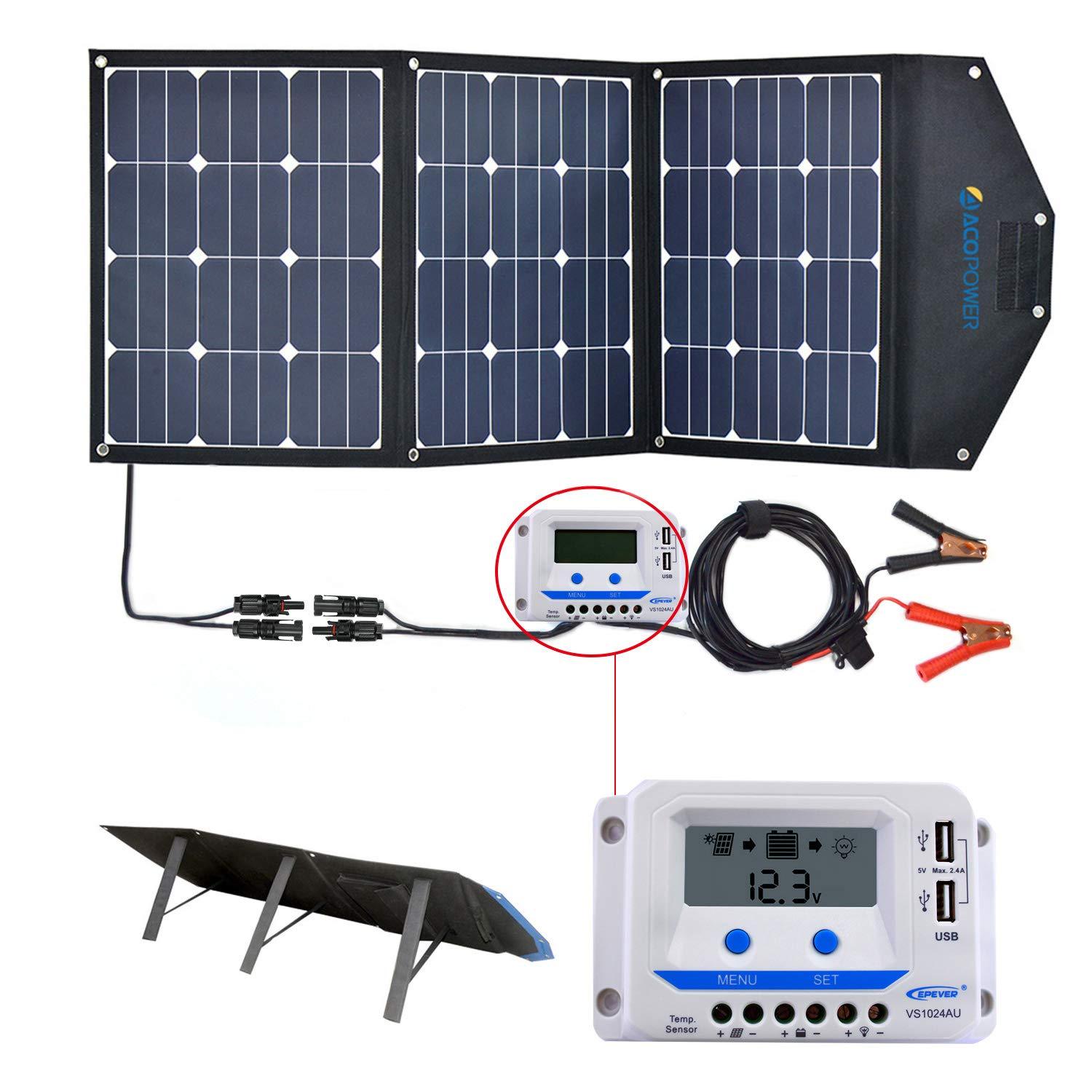 ACOPOWER HYLTK3X40W 120W Portable Solar Panel 12V Foldable Solar Charger with 10A Charge Controller in Suitcase New