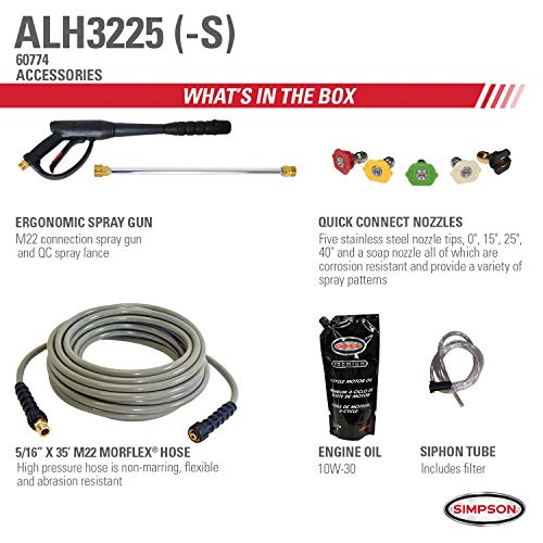 Simpson Cleaning ALH3225 Aluminum Gas Pressure Washer Powered by Kohler HS265 3200 PSI at 2.5 GPM