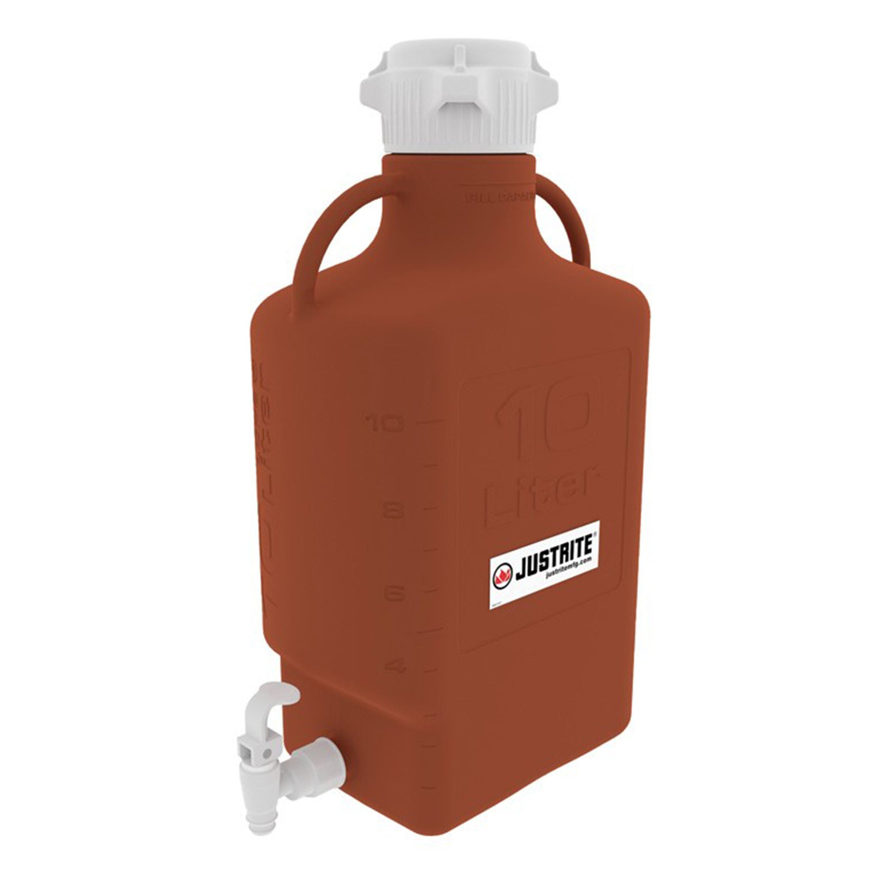 Justrite Carboy, High Density Polyethylene (HDPE), Amber, 83mm Cap, With Spigot