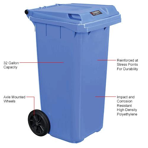 Mobile Trash Container with Lid - 32 Gallon Blue