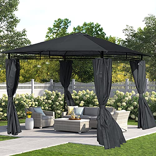 Outdoor Canopy Gazebo, Outdoor Instant Canopy 10 x 10 Feet Gazebos Patio Garden Gazebo Outdoor 2 Tier Roof, Steel Canopy Gazebos for Patio, Lawns, Parties, Grey