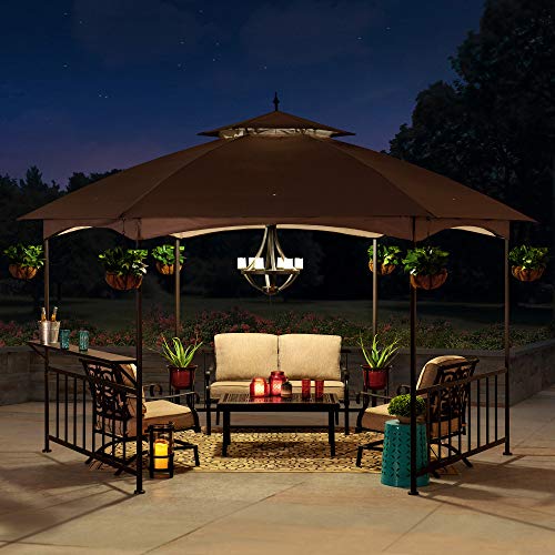 Sunjoy Havana 11 ft. x 13 ft. Brown Steel Hexagon Gazebo with 2-tier Khaki Dome Canopy