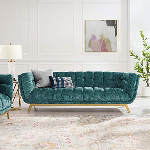 Modway Bestow Tufted Crushed Performance Velvet Sofa in Teal
