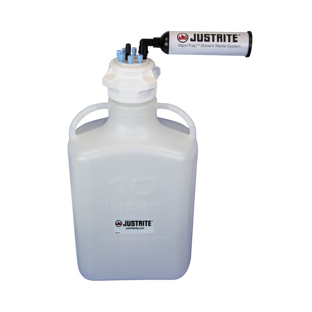 Justrite VaporTrap™ Carboy With Filter Kit, 10L HDPE, 83mm Cap, 6 Ports 1/8