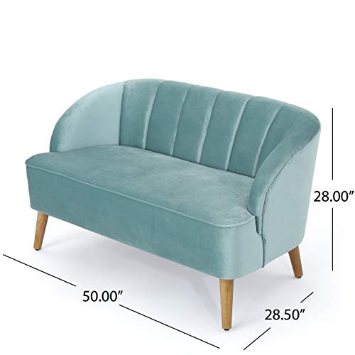 Christopher Knight Home Amaia Modern Velvet Chat Set, 3-Pcs Set, Seafoam Blue / Walnut