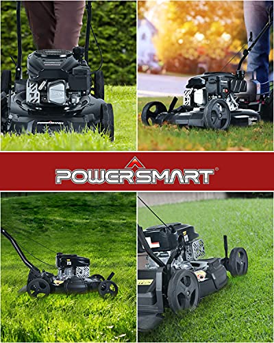 PowerSmart Lawn Mower, 21-inch & 170CC, Gas Powered Push Lawn Mower with 4-Stroke Engine, 2-in-1 Gas Mower in Color Red/Black, 5 Adjustable Heights (1.18''-3.05'' ), DB8621CR-A