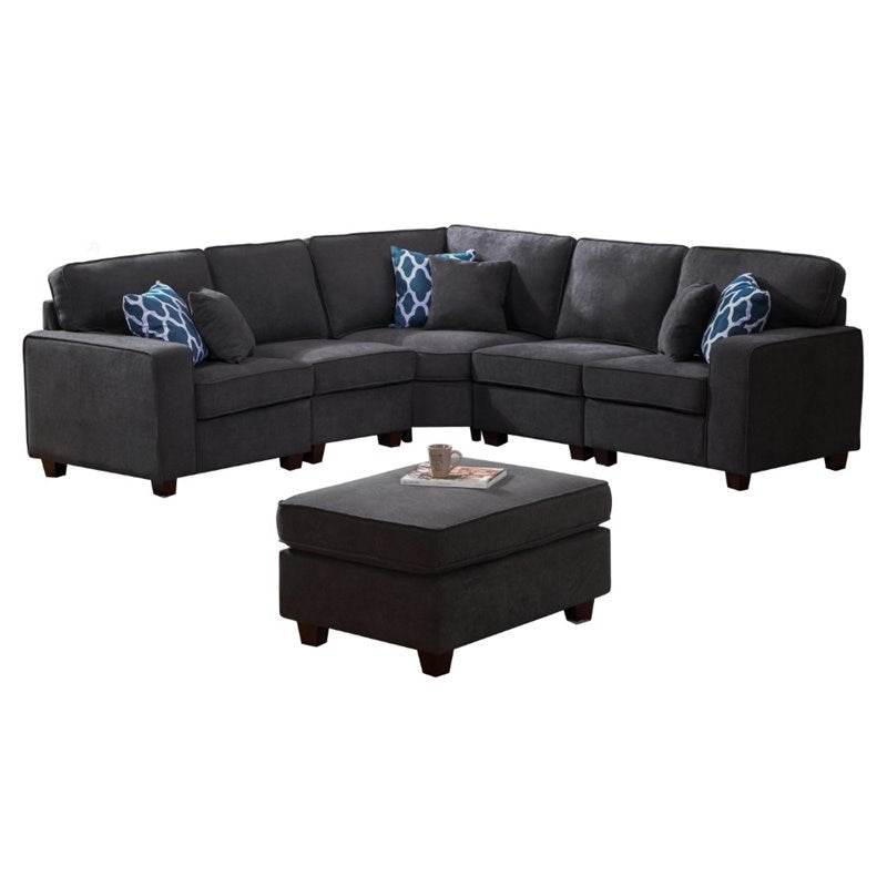 Jocelyn Fabric 6PC L-Shape Sectional Sofa Corner Couch in Dark Gray