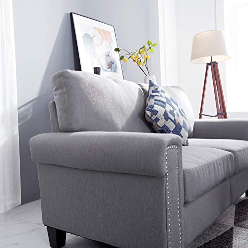 2 Piece Mid Century Modern Upholstered Sofa and Loveseat Sets Couch Living Room Furniture, Gray