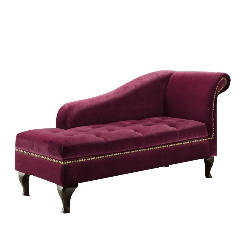 Demetria Fabric Tufted Storage Chaise Lounge in Red