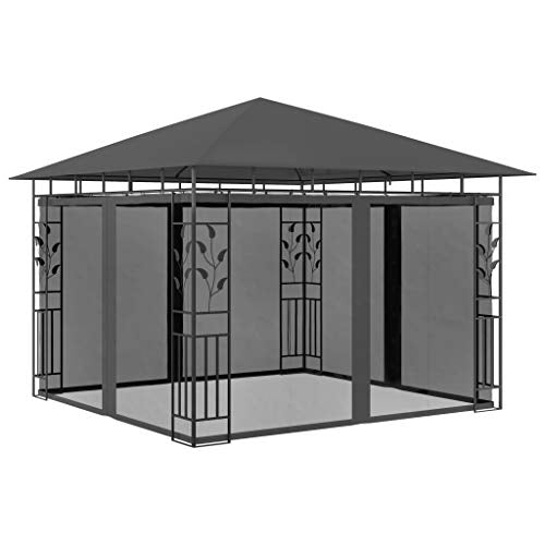Unfade Memory Patio Gazebo Canopy with Mosquito Net, Outdoor Pergolas Shelter 180 g/m² (Anthracite, 9.8'x9.8'x9')