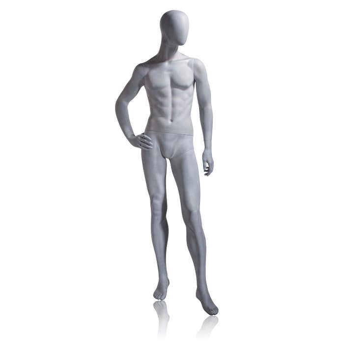 Econoco Male Mannequin - Oval Head, Right Hand on Hip, Left Leg Slightly Bent