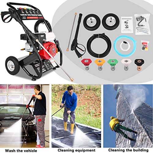 DP60752 Powerful Gas Pressure Washer with Spray Gun, Hose Reel & Five Nozzle Set, HP 215cc 4-Stroke Gas Petrol Engine, 3000 PSI at 2.4 GPM, Easy to Move and Clean (3000 PSI)