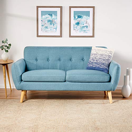Christopher Knight Home Josephine Mid-Century Modern Petite Fabric Sofa, Blue / Natural Finish
