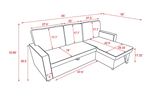 Rhomtree Leathaire Sectional Sofa Couch with Pull Out Bed 85