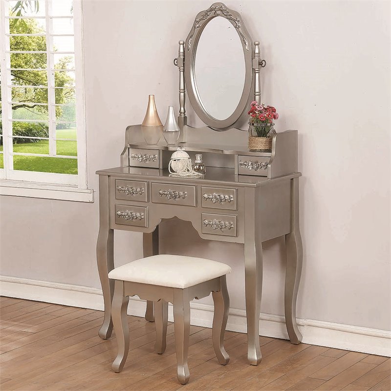 3 Piece Vanity Set in Silver and White