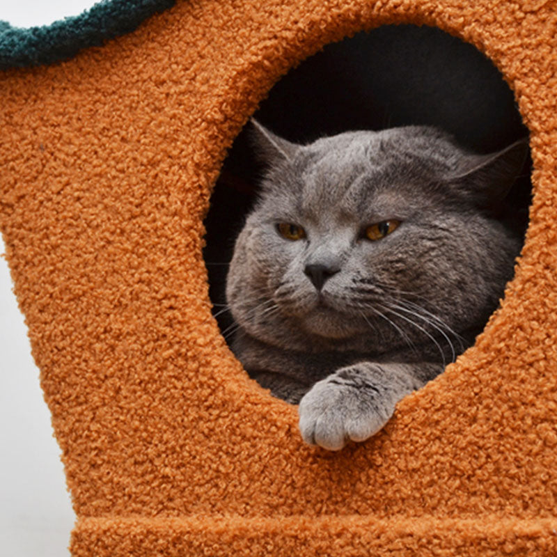 Brown Wood House Cat Tree