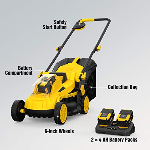AchiForce Cordless Lawn Mower, 13-Inch 40 V Brushless Lawn Mower, 5 Mowing Heights, 8 Gallon Grass Bag, 2 x 4 Ah Batteries and Charger Included