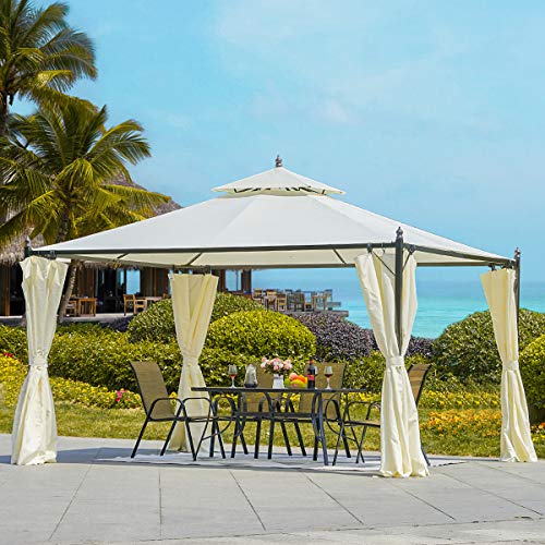 HOMROM 10x12 FT Canopy Gazebo Outdoor Gazebo Steel Frame with Vented Soft Top for Backyard,Patio,Party,Event Cream