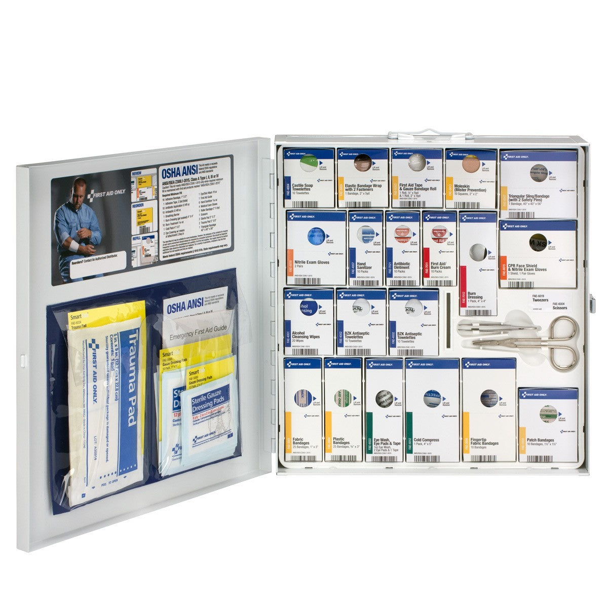 First Aid Only 50 Person Large Metal Smart Compliance First Aid Cabinet without Medications and with Custom Logo (Case of 10)