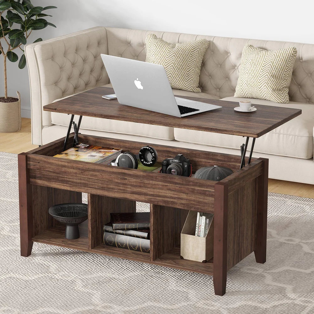 Lift Top Coffee Table with Hidden Storage Compartment and Shelf