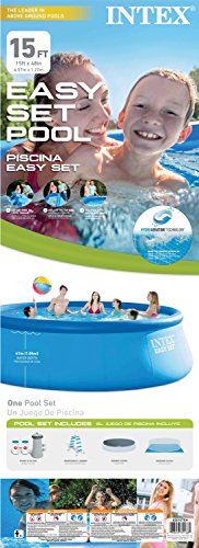 Intex 15' x 4’ Inflatable Pool, Ladder, Pump and Hydrotools Chlorine Dispenser