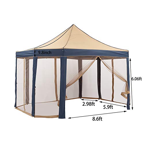 10ft x13ft Pop Up Gazebo Tent, OVASTLKUY Patio Garden Outdoor 8-Corner Canopy Shelter with 4 PC Mosquito Net and Easy to Carry (10x13ft)
