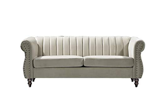 US Pride Furniture Rolled Arm Modern Style Fabric Cream Velvet Soft Living Room Removable Back Cushions & Solid Wood Support (S5644-5649) Sofas