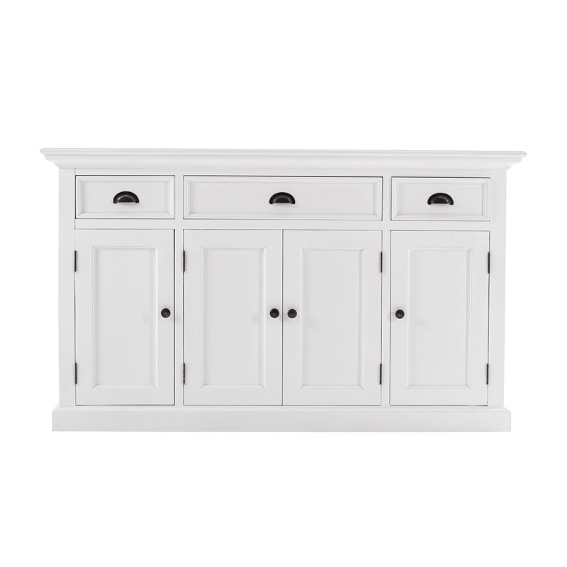 Mahogany Wood Buffet with 4 Doors 3 Drawers in White