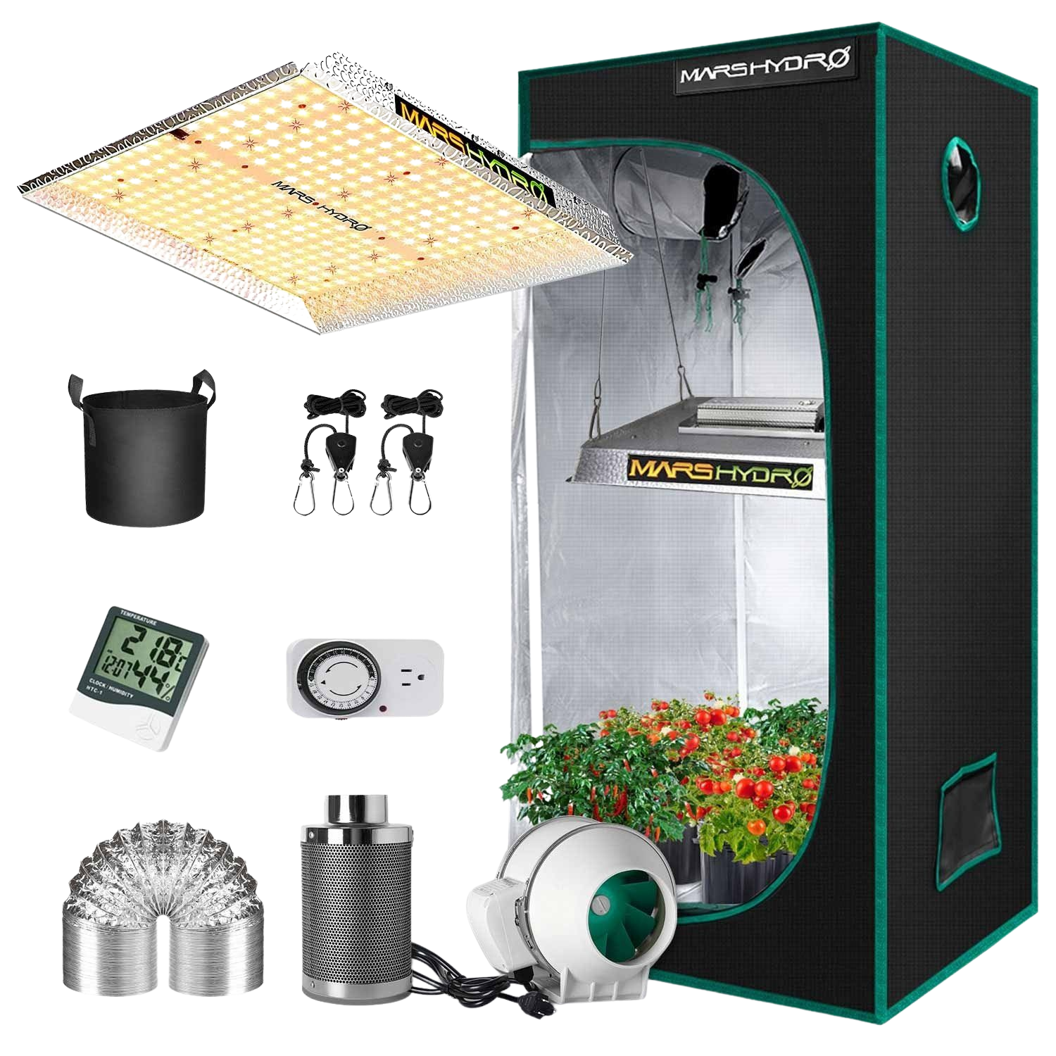 Mars Hydro Full Grow Kit TS-1000 LED Grow Light 2.3' X 2.3' and Accessories New