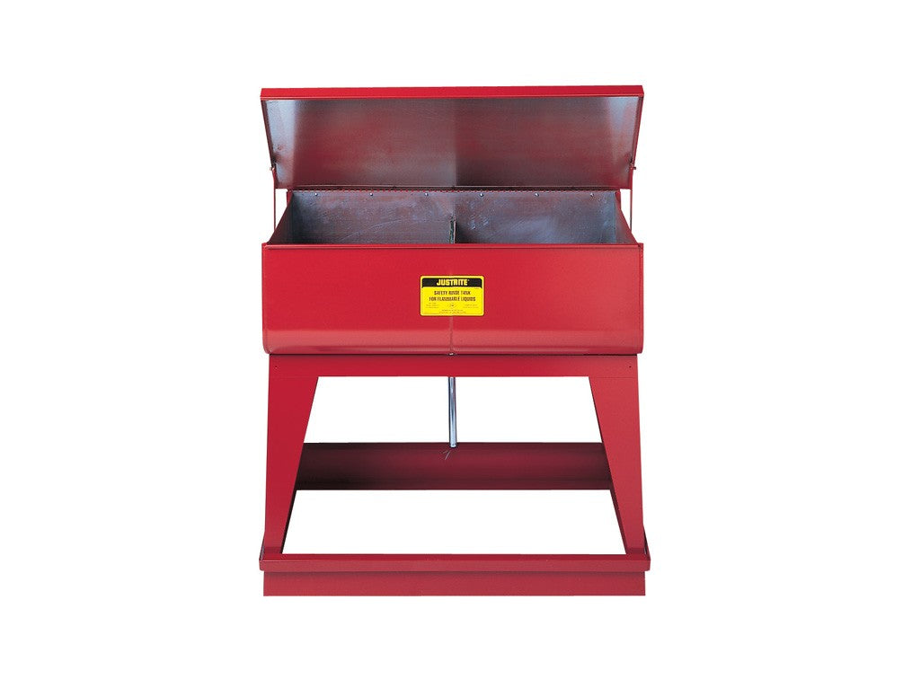 Justrite 9 Gallon Twin Chamber Rinse Tank, Floor-Standing, Foot-Operated Self-Close Cover, 2 Plugs, Steel